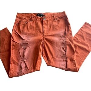 Ashley Stewart Orange Straight Leg Jeans Distressed Size 18